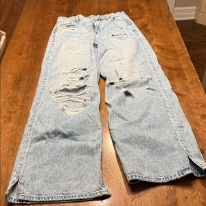 American Eagle Dreamy Drape Super Distressed Baggy Wide Legged Jeans NWT